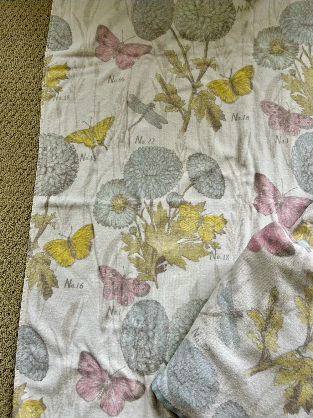 Set Of 4 Peri Home Bath towels, garden Butterfly Botanical print, 100% Cotton
